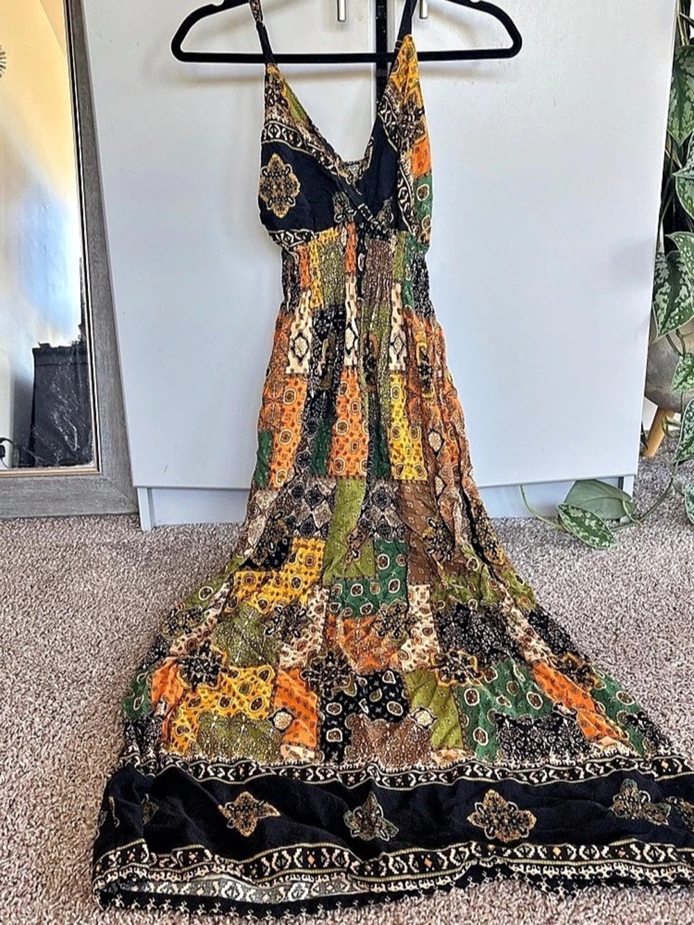 Paisley Patchwork Maxi Dress in Black & Green Like New